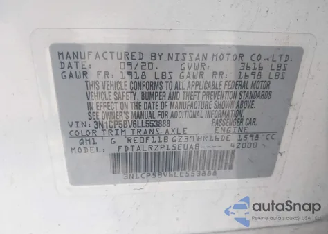 2020 Nissan Kicks S Xtronic Cvt from USA, damaged, VIN 3N1CP5BV6LL553888